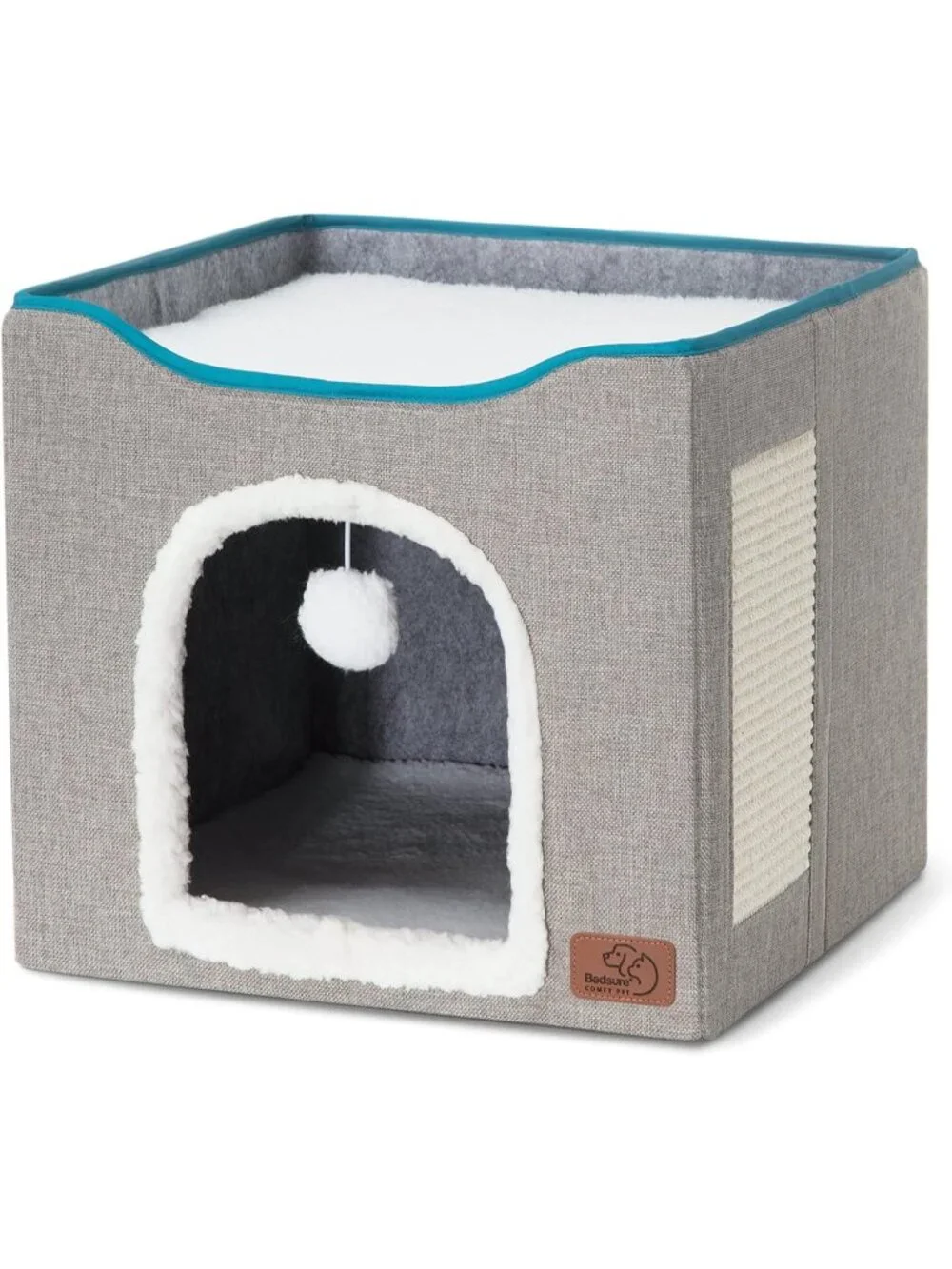 New Cat Beds for Indoor Cats Large Foldable Cat Cave with Hanging Ball - Grey